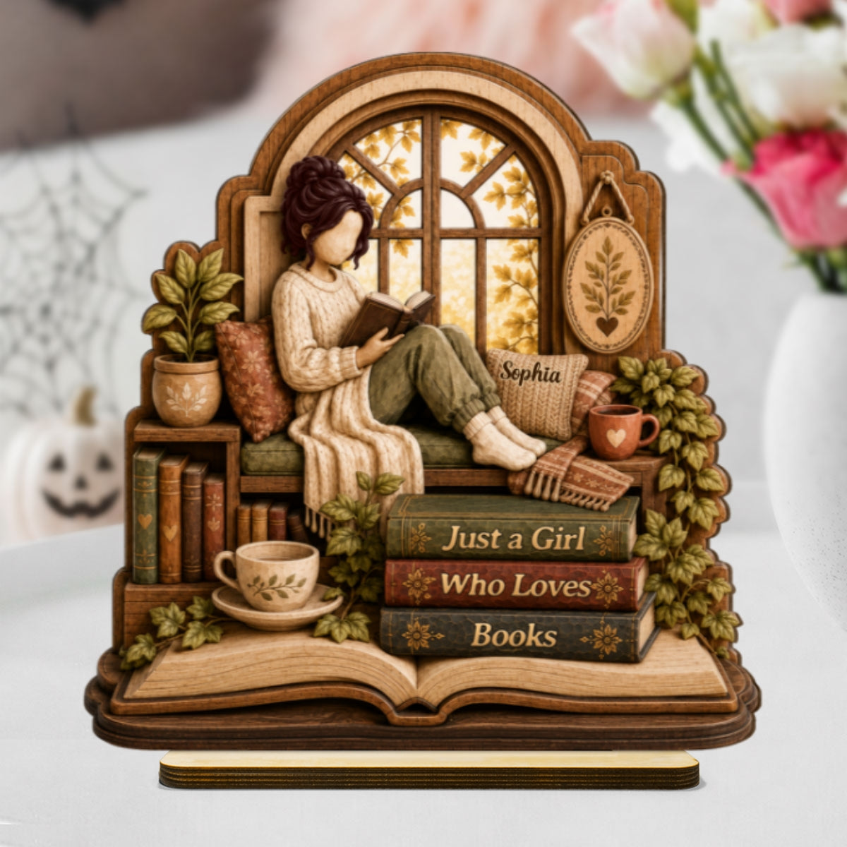 Book Lover's Corner 2D Flat - Personalized 2-Layered Wooden Plaque - Gift For Book Lover, Bookworm