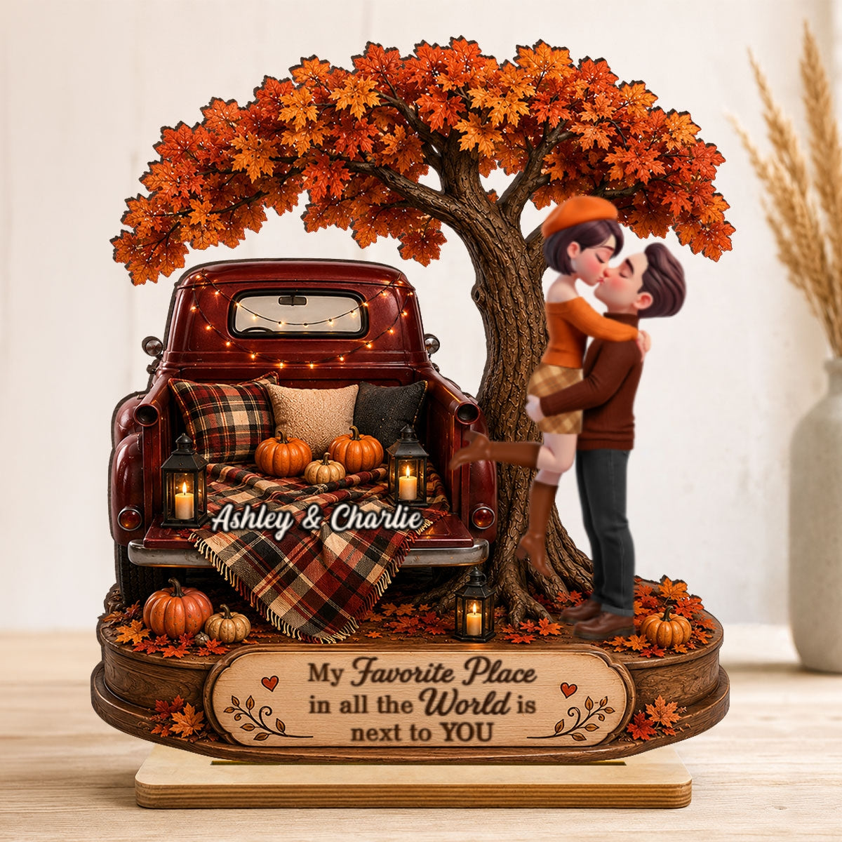 My Favorite Place in All the World is Next to You - Personalized 2-Layered Wooden Plaque - Heartfelt Gift for Him, for Her