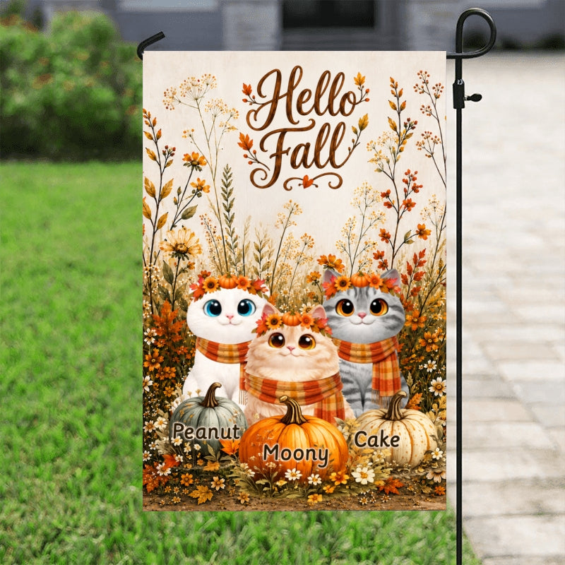 Hello Fall Pumpkins And Cats - Personalized Garden Flag - Fall Season Decor Gift, Gift For Cat Lovers