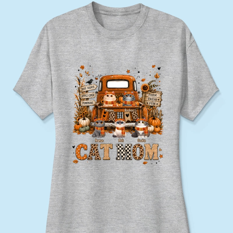 Cat Mom Fall Pickup Truck - Personalized Shirt - Fall Season Gift, Gift For Cat Lovers