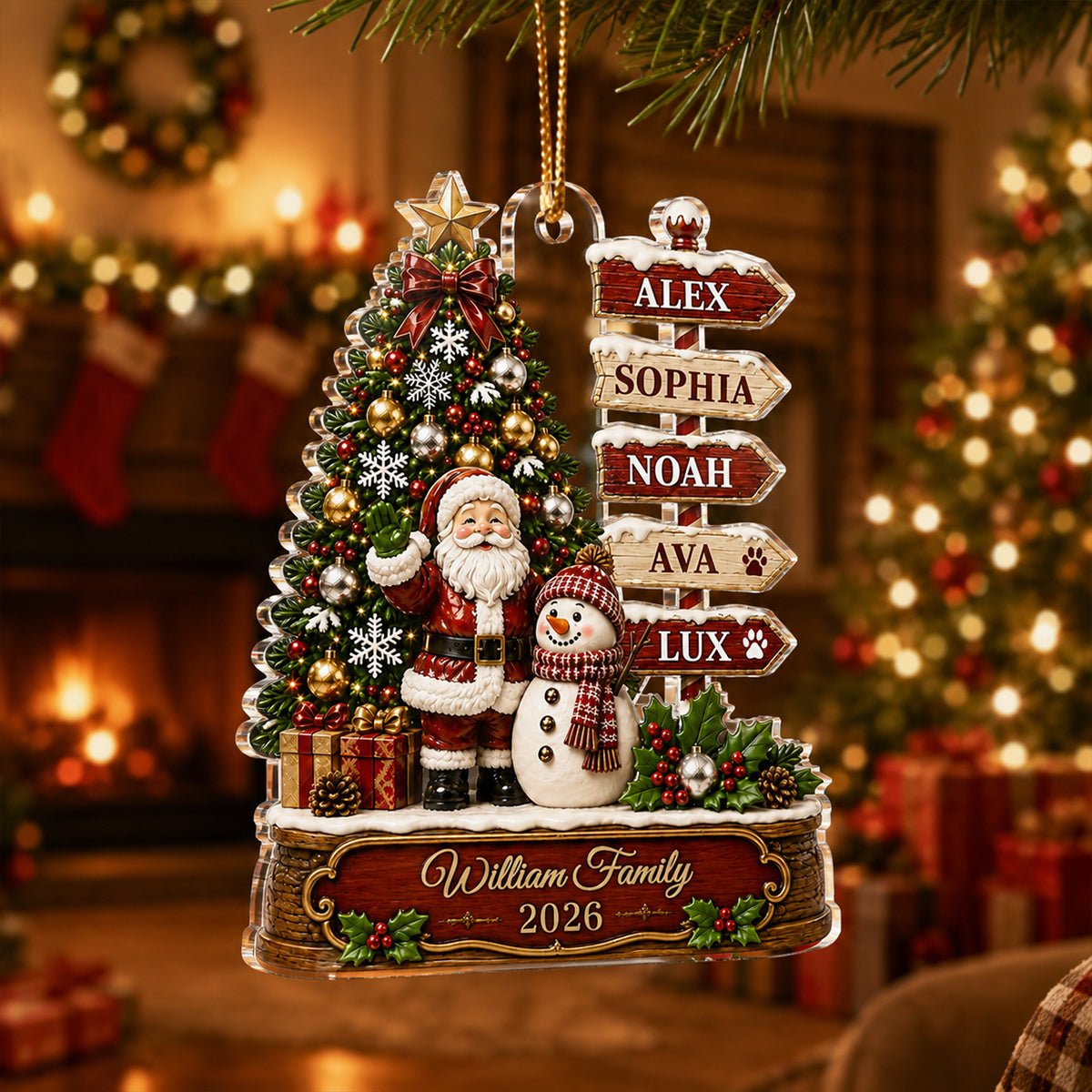 Family Christmas Tree Sign Post - Personalized Acrylic Ornament - Christmas Gift, Gift For Family