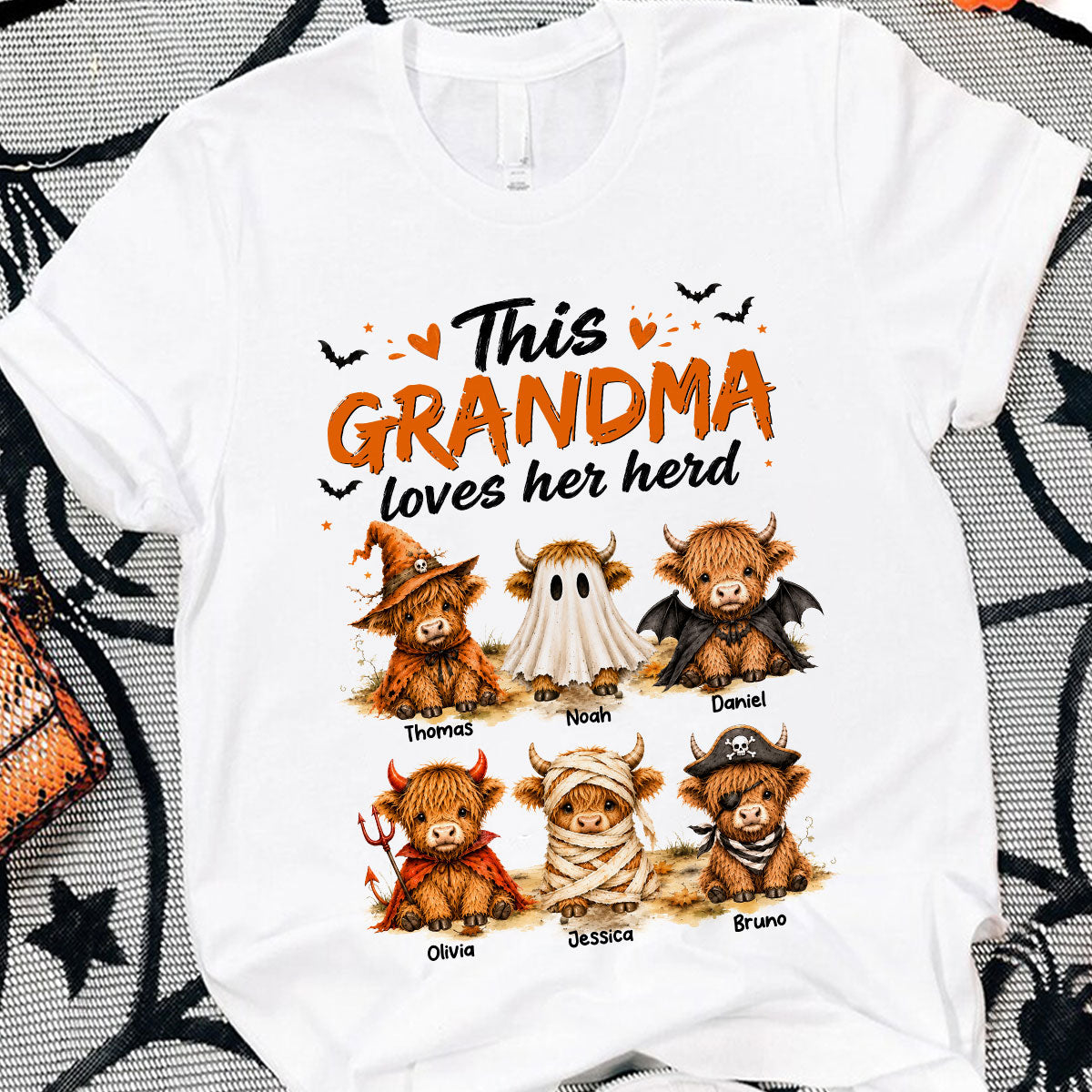 Funny Halloween Highland Cow - Personalized Shirt - Gift For Gramdmas, Moms