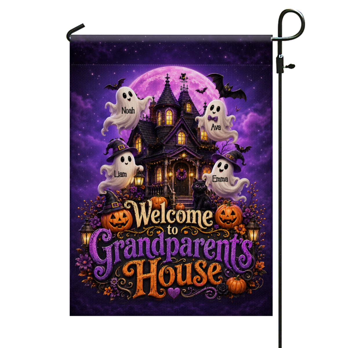 Welcome To Grandparent's House Boo Crew - Personalized Garden Flag - Halloween Decor Gift, Gift For Grandma Grandpa