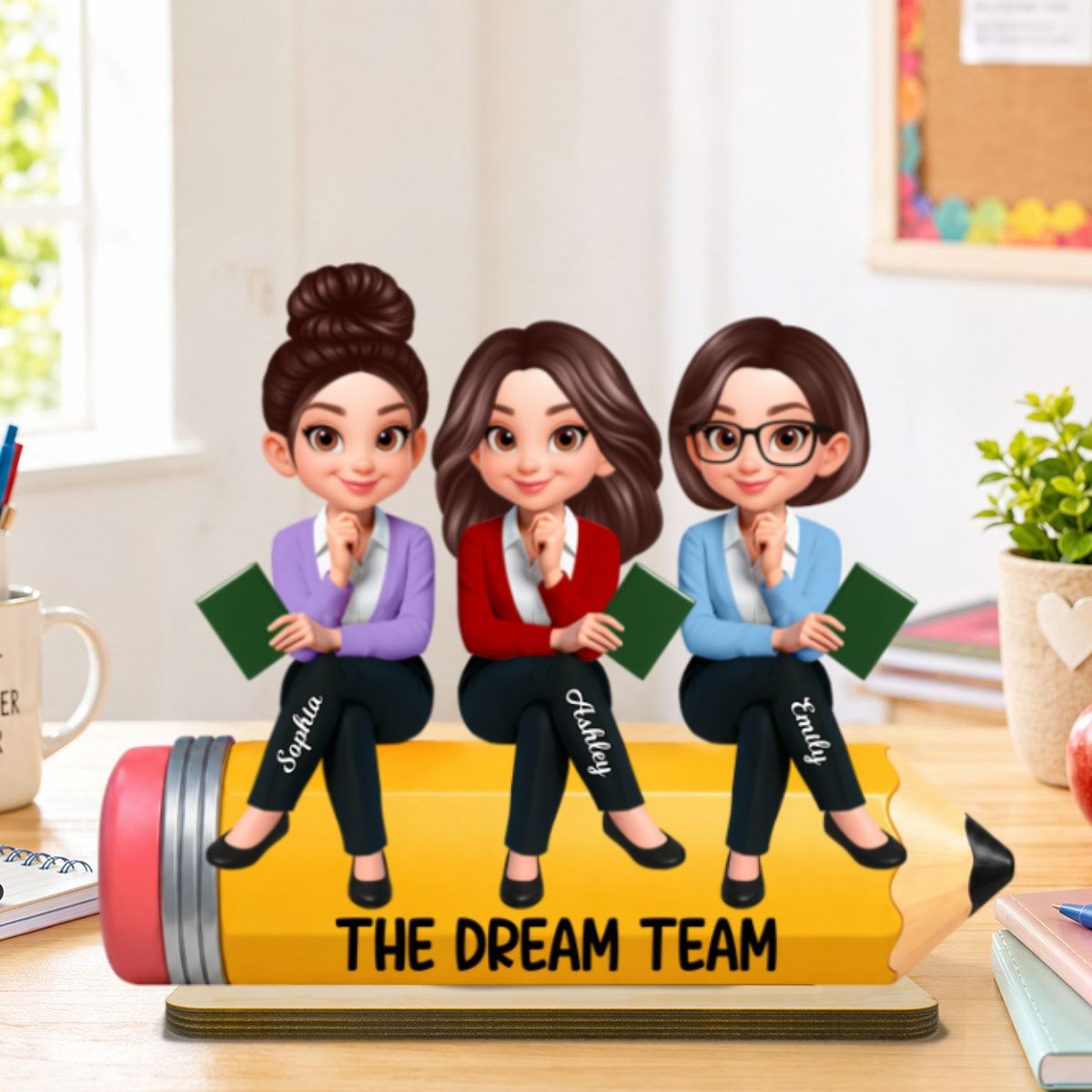 Teacher Best Friends Colleagues The Dream Team - Personalized 2-Layered Wooden Plaque - Back To School Gift For Teacher Besties, Colleagues