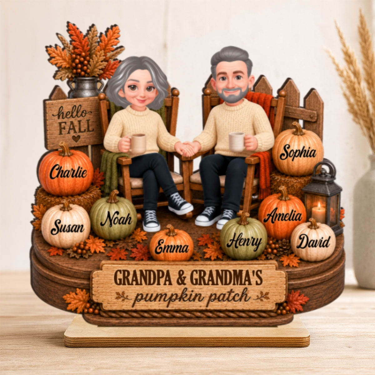 Grandpa & Grandma's Pumpkin Patch - Personalized 2-Layered Wooden Plaque - Cozy Fall Decor for Grandparents