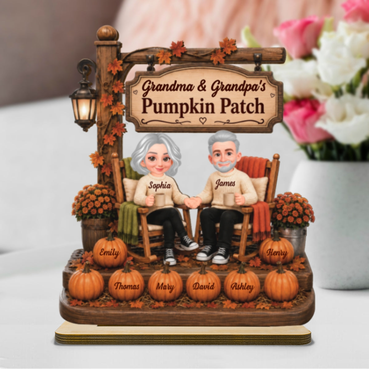 Grandparents' Pumpkin Patch Fall Sign Post 2D Flat - Personalized 2-Layered Wooden Plaque - Cozy Fall Decor