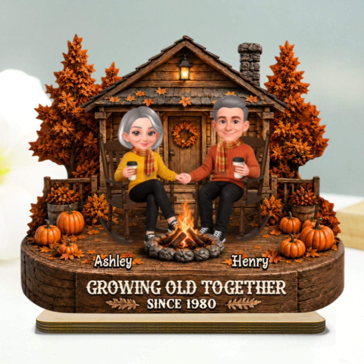 Holding Hands Couple Fall Season - Personalized 2-Layered Wooden Plaque - Gift For Couple, Him, Her