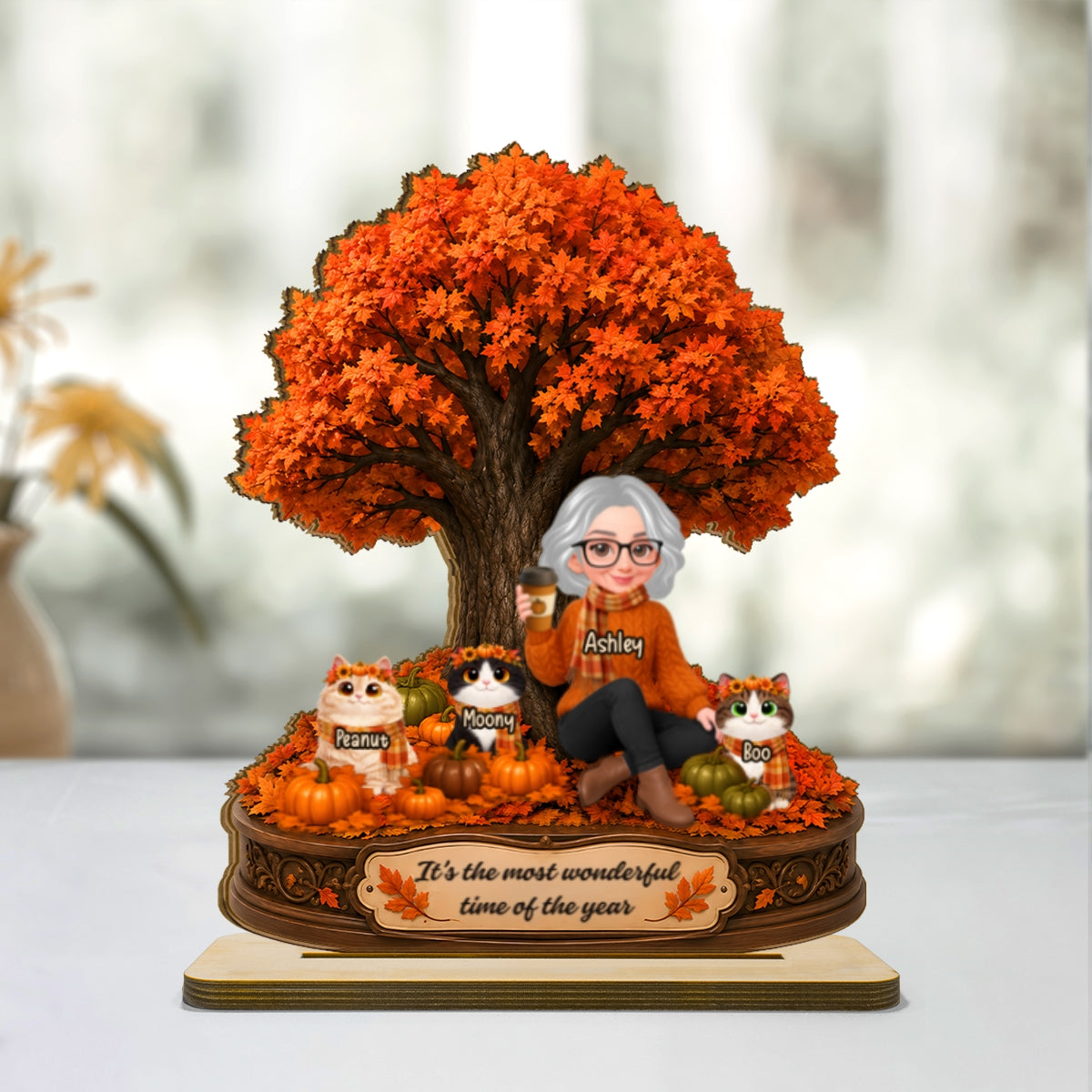 It's The Most Wonderful Time Of The Year Cats - Personalized 2-Layered Wooden Plaque - Fall Season Decor Gift, Gift For Cat Lovers