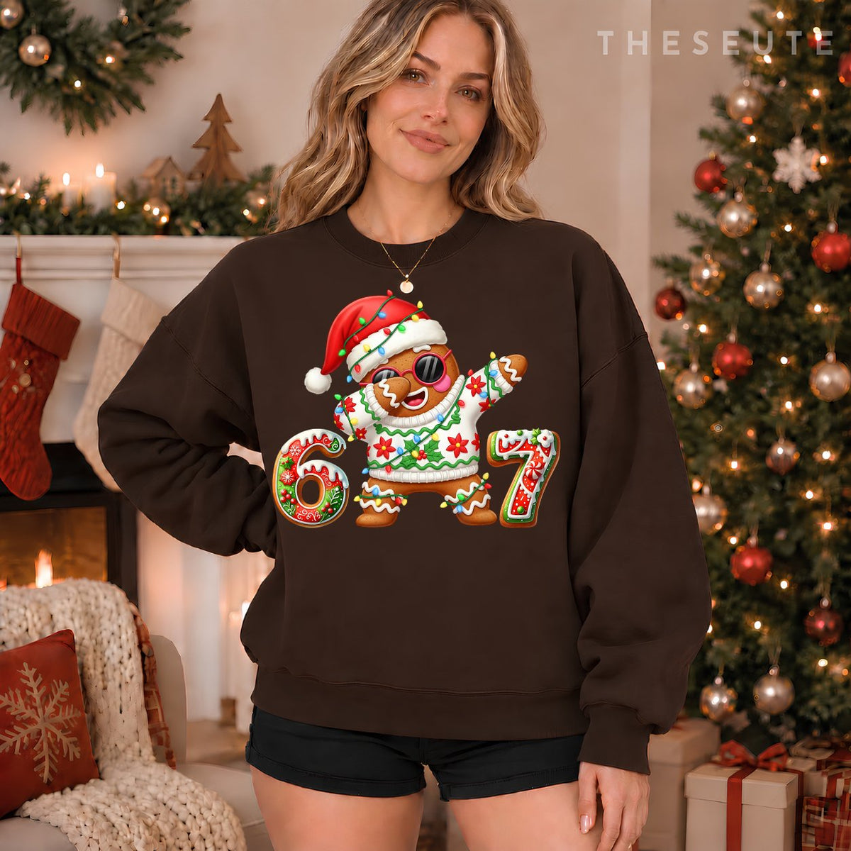 Funny Gingerbread Six Seven 67 Ice Cream Drip Christmas Boys Sweatshirt