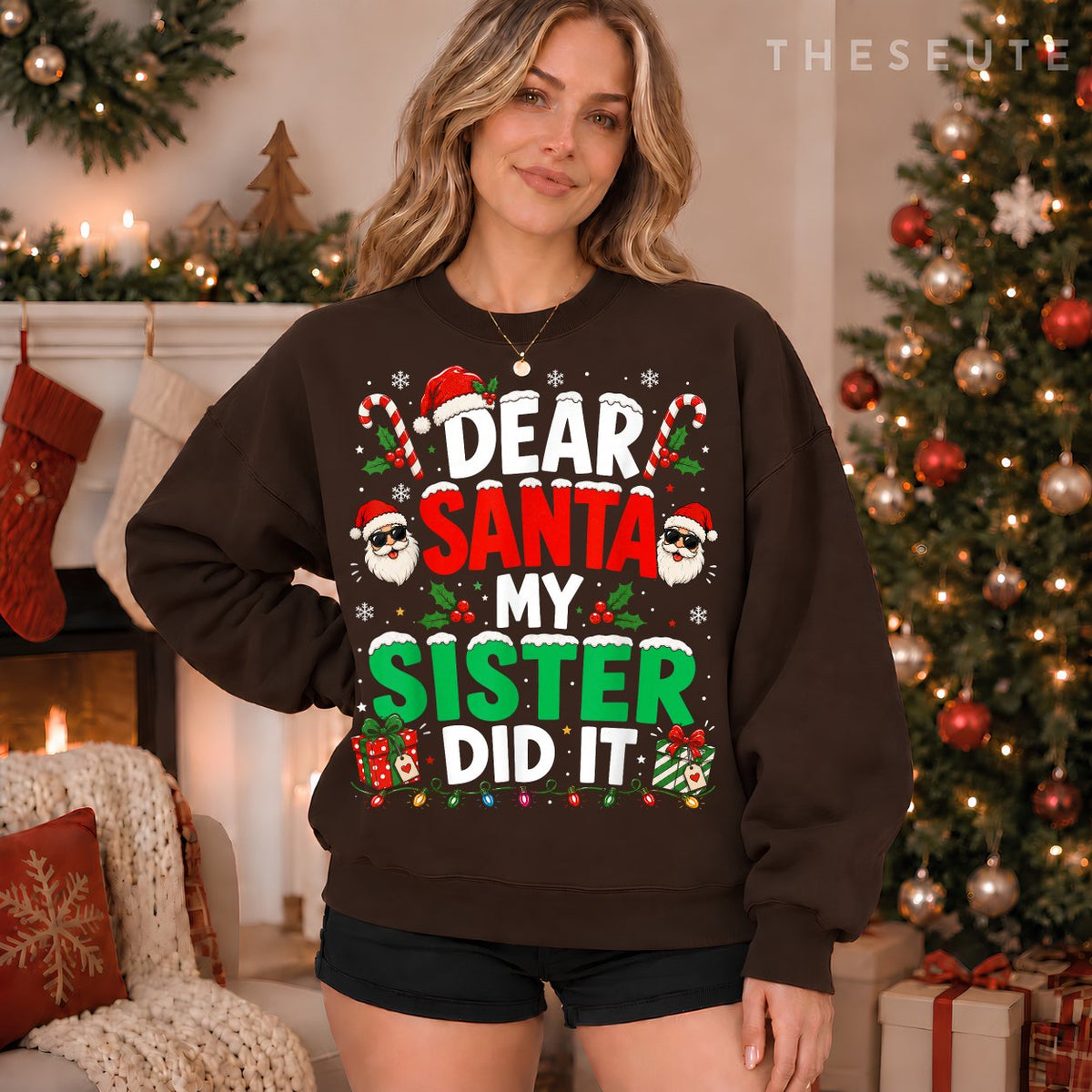 Dear Santa My Sister Did It Funny Christmas Boys Girls Kids Sweatshirt