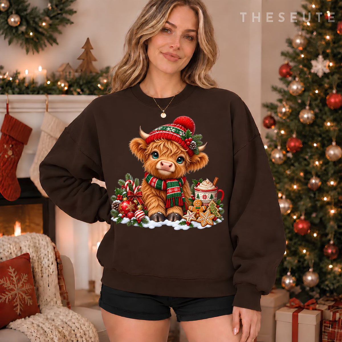 Funny Xmas Merry Moo Cows Highland Cow Christmas Snowman Sweatshirt