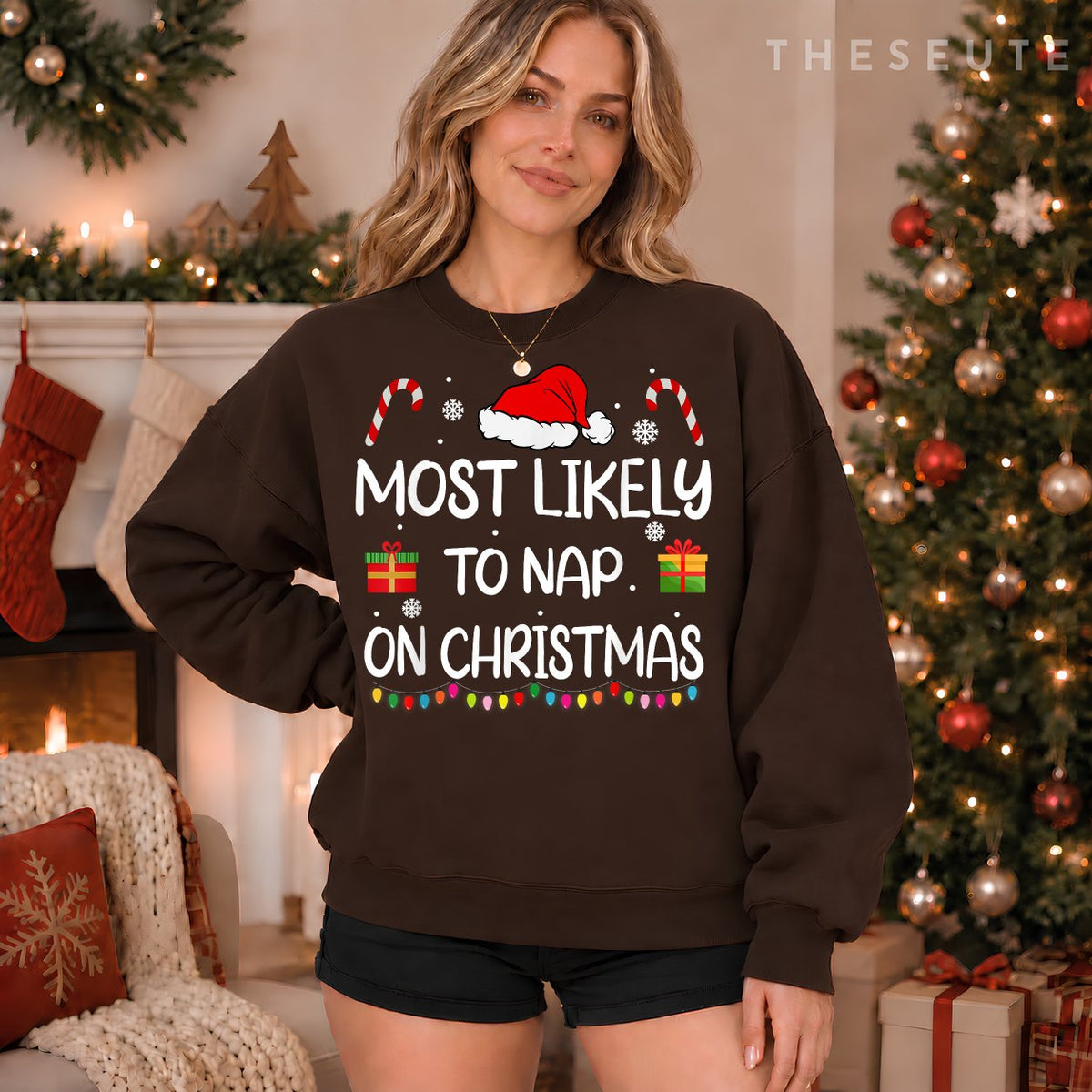 Most Likely To Nap On Christmas family funny matching Sweatshirt