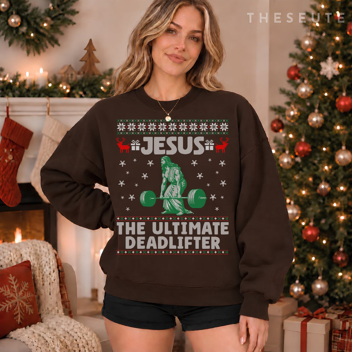Jesus The Ultimate Deadlifter Christmas Ugly Sweatshirt