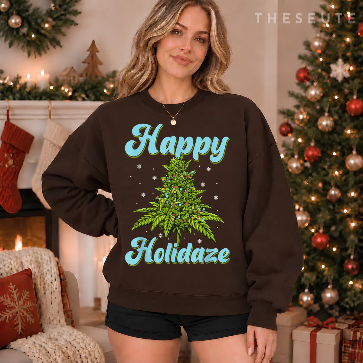 Happy Holidaze Weed Cannabis Christmas Trees Ugly Sweatshirt