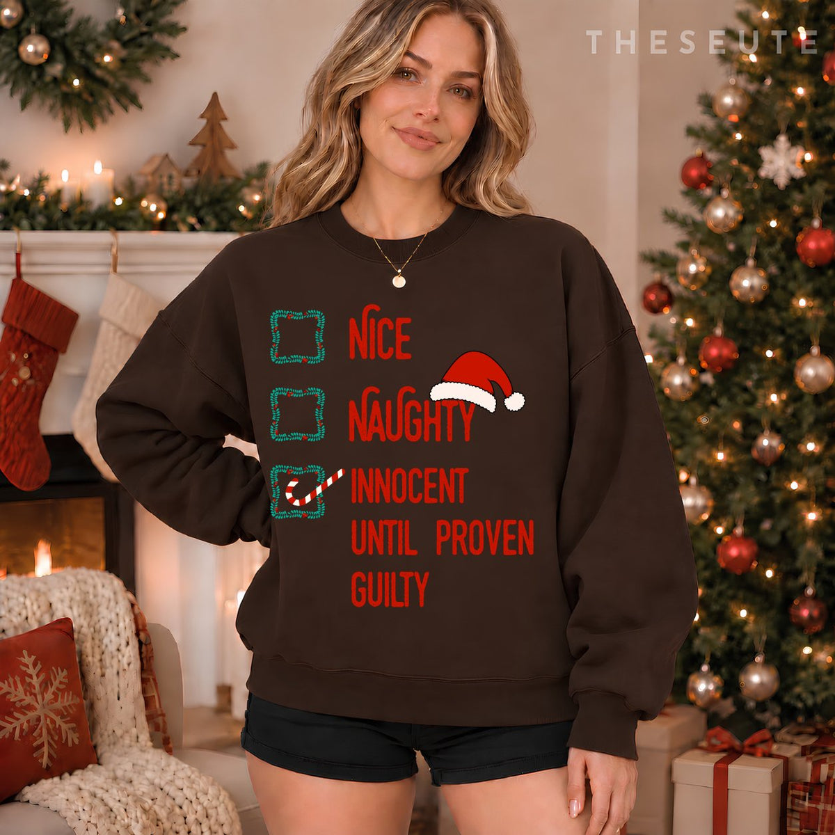 Nice Naughty Innocent Until Proven Guilty Christmas List Sweatshirt