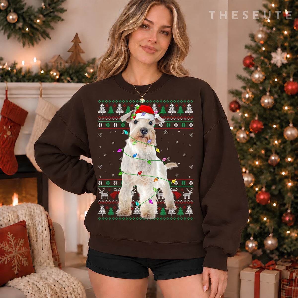Miniature White Schnauzer Dog Christmas Ugly Sweatshirt Xmas Sweatshirt