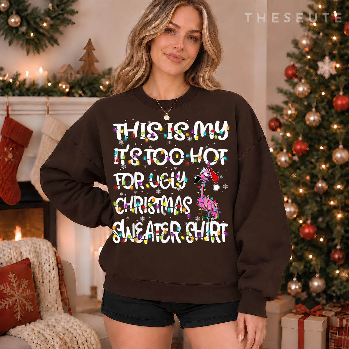 This Is My It's Too Hot For Ugly Sweatshirt Flamingo Christmas Sweatshirt