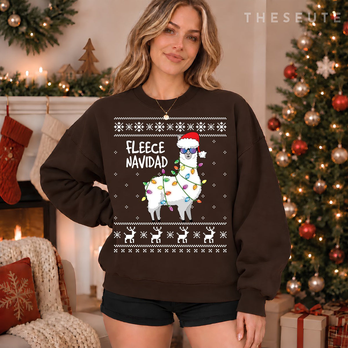 Fleece Feliz Navidad Funny Llama Ugly Christmas Sweatshirt
