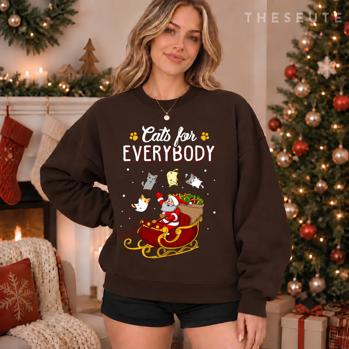 Cats For Everybody Christmas Cat Lover Sweatshirt
