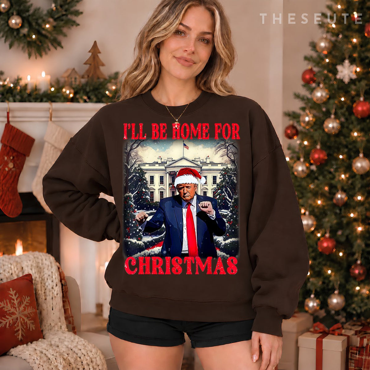 Dancing Funny Humorous Trump I’ll Be Home For Christmas 2025 Sweatshirt