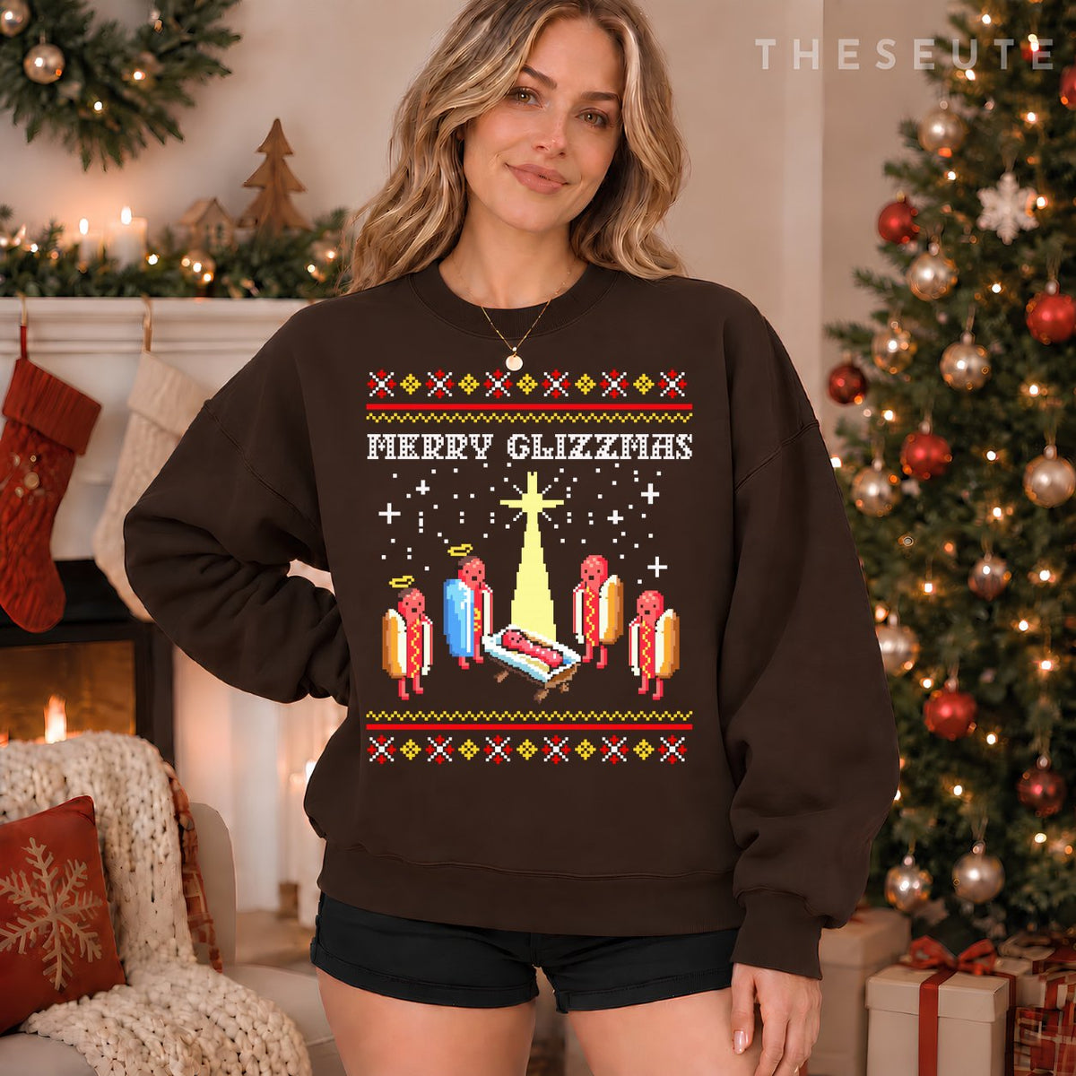 Funny Merry Glizzmas Hot Dogs Family Group Ugly Christmas Sweatshirt