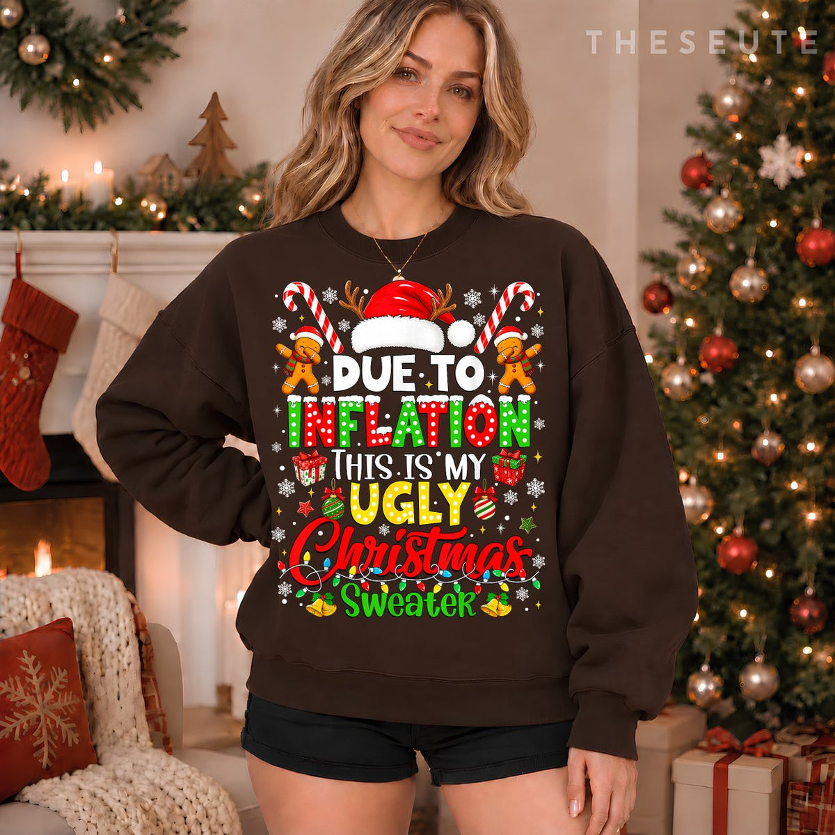 Funny Due to Inflation Ugly Christmas Sweatshirt Men Women Kid Sweatshirt