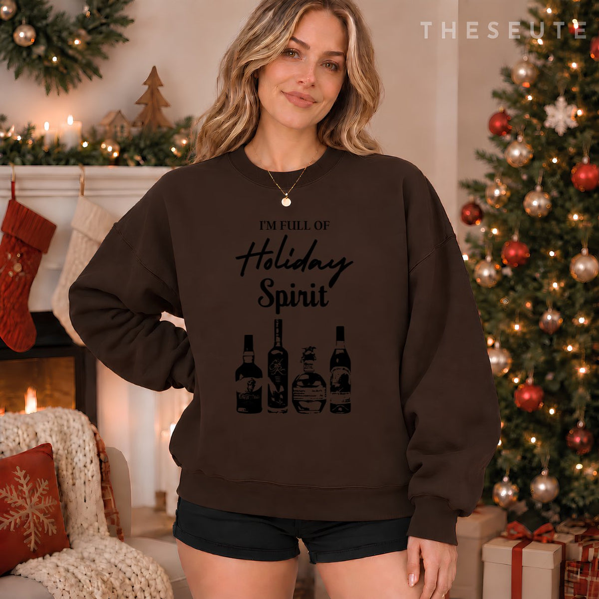 I'm Full of Holiday Spirit Bourbon Whiskey Funny Christmas Sweatshirt