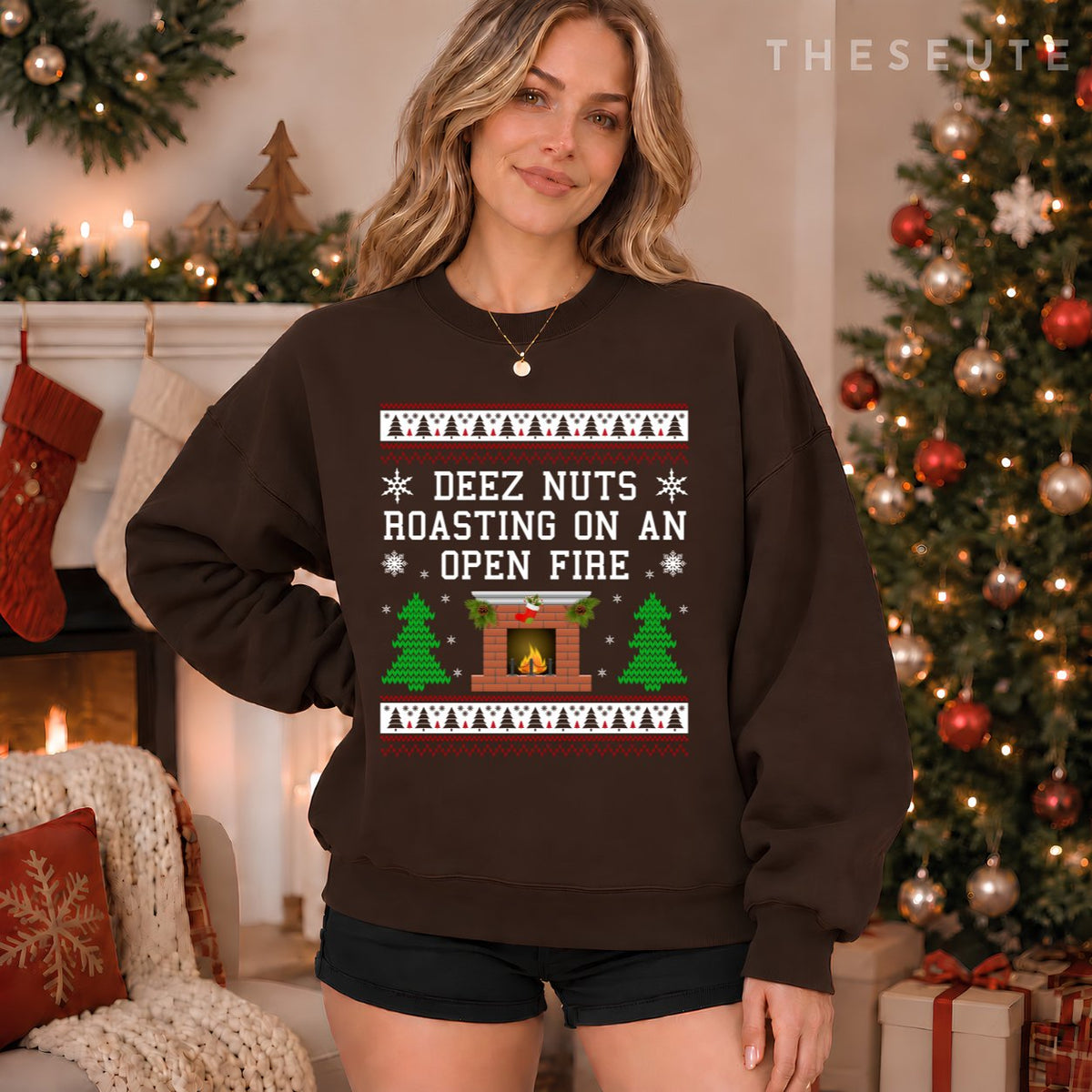 Deez Nuts, Roasting On An Open Fire, Funny Ugly Christmas Sweatshirt