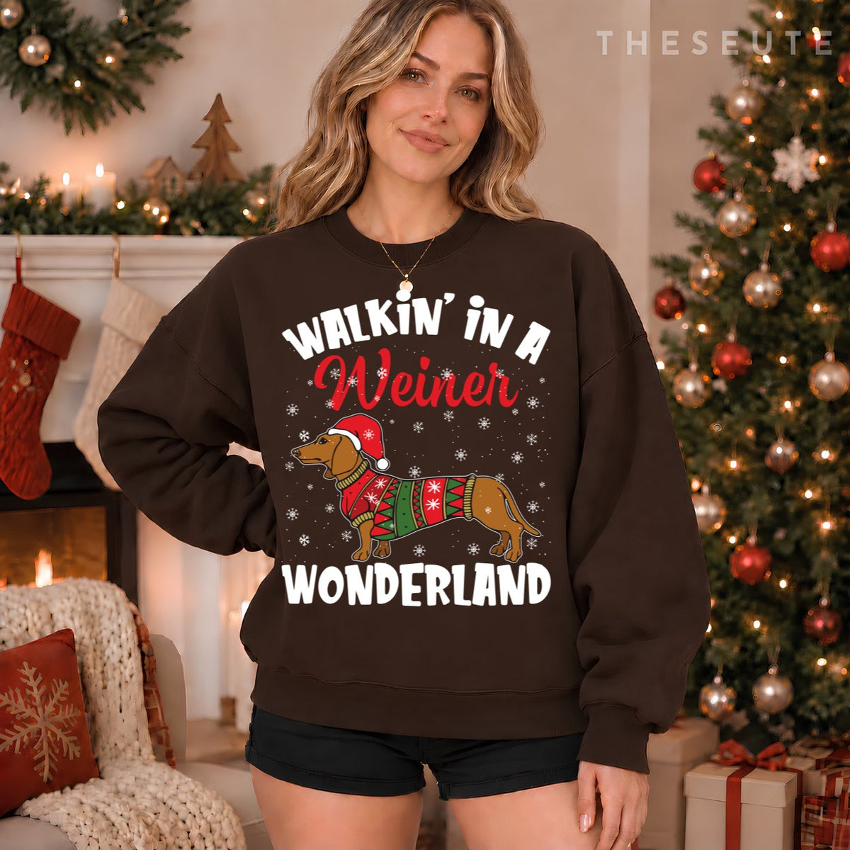 Walking In A Wiener Wonderland Funny Dachshund Christmas Sweatshirt