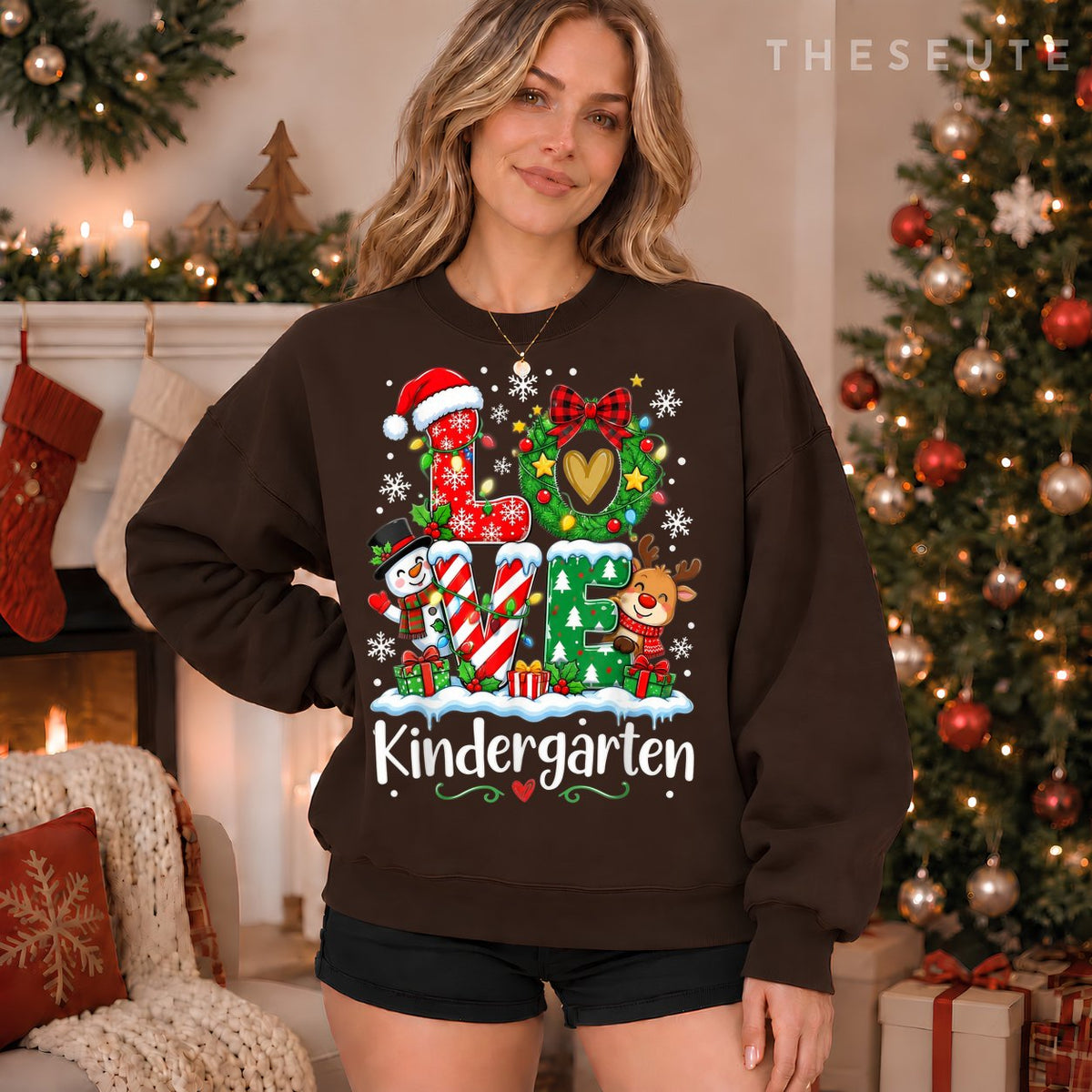 Love Kindergarten Teacher Xmas Gingerbread Christmas Pajamas Sweatshirt