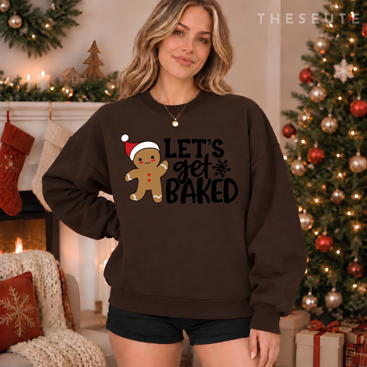 Funny Christmas Xmas Gingerbread Man Cookie Let's Get Baked Sweatshirt