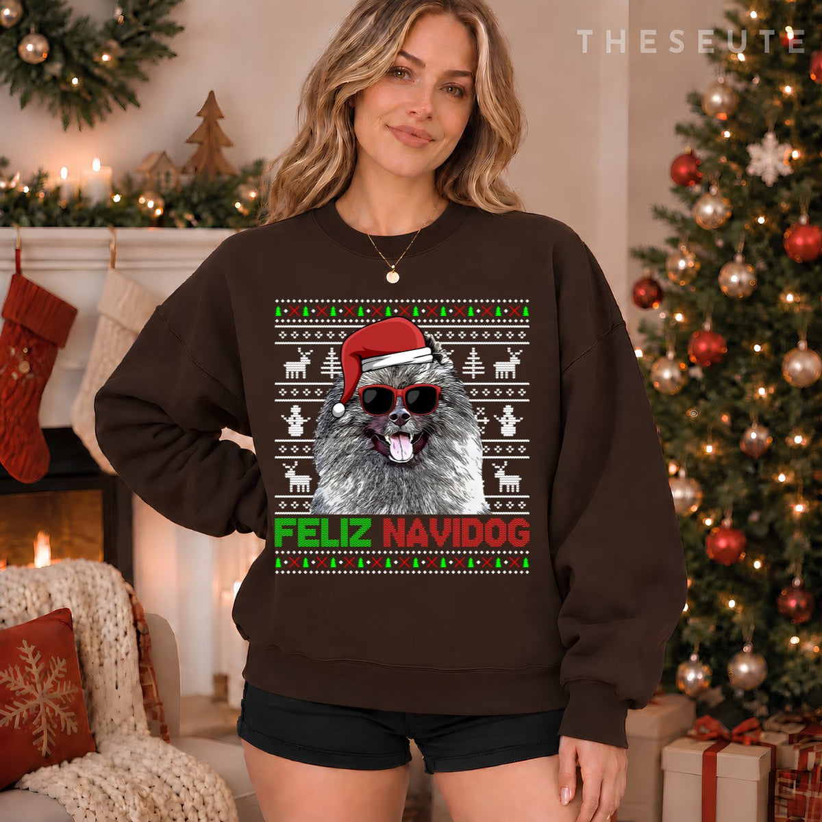Keeshonden Dog Feliz Navidog Funny Christmas Sweatshirt