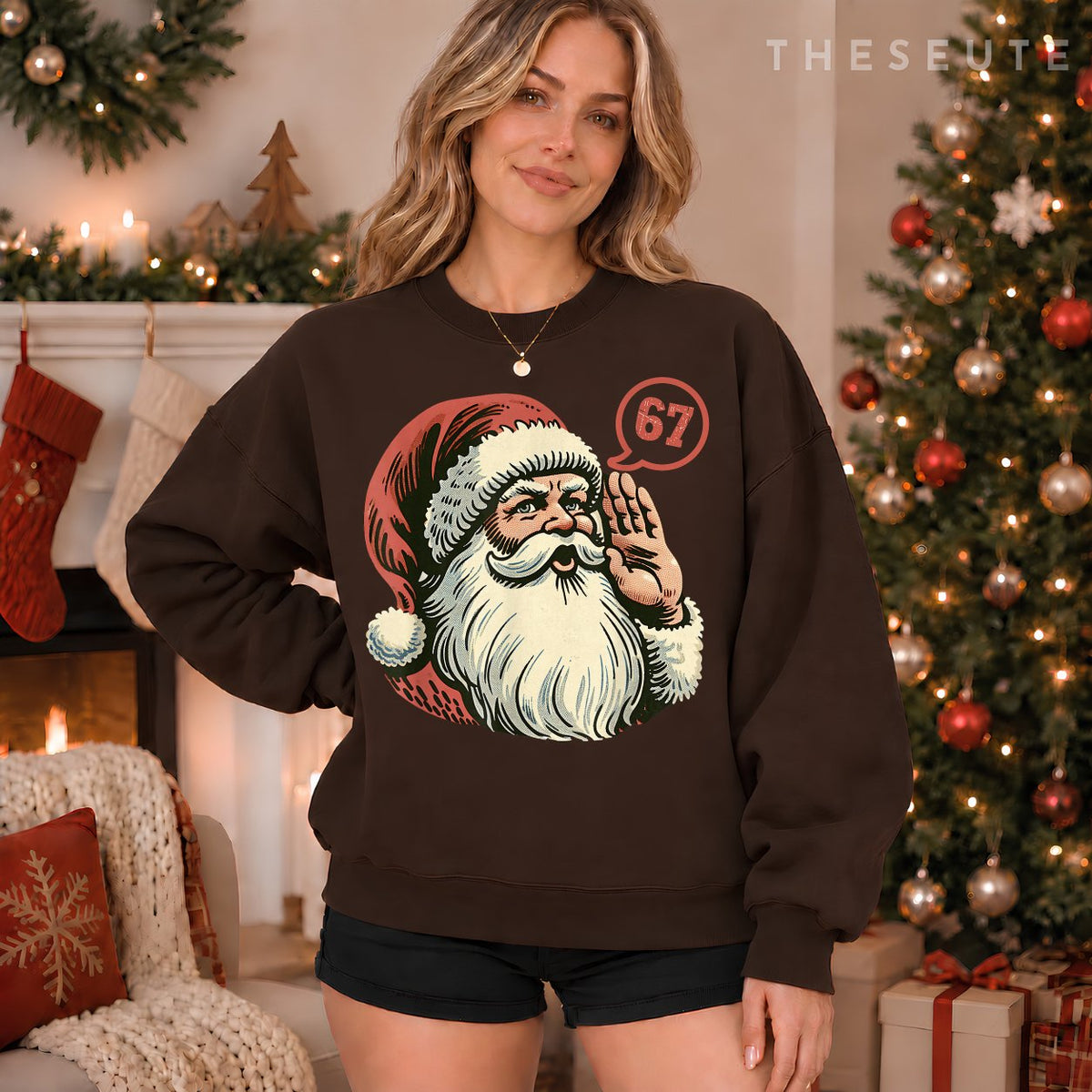 67 Christmas Funny Six Seven Meme Brainrot Santa Claus Boys Sweatshirt
