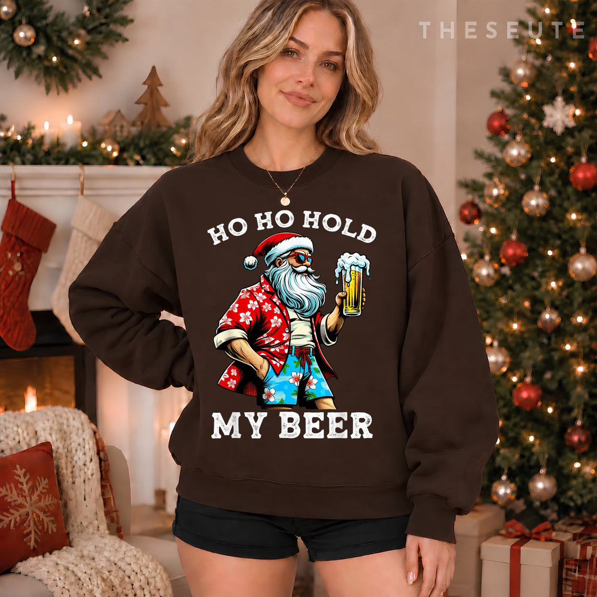 Funny Santa With Sunglasses And Beer Christmas in July Sweatshirt