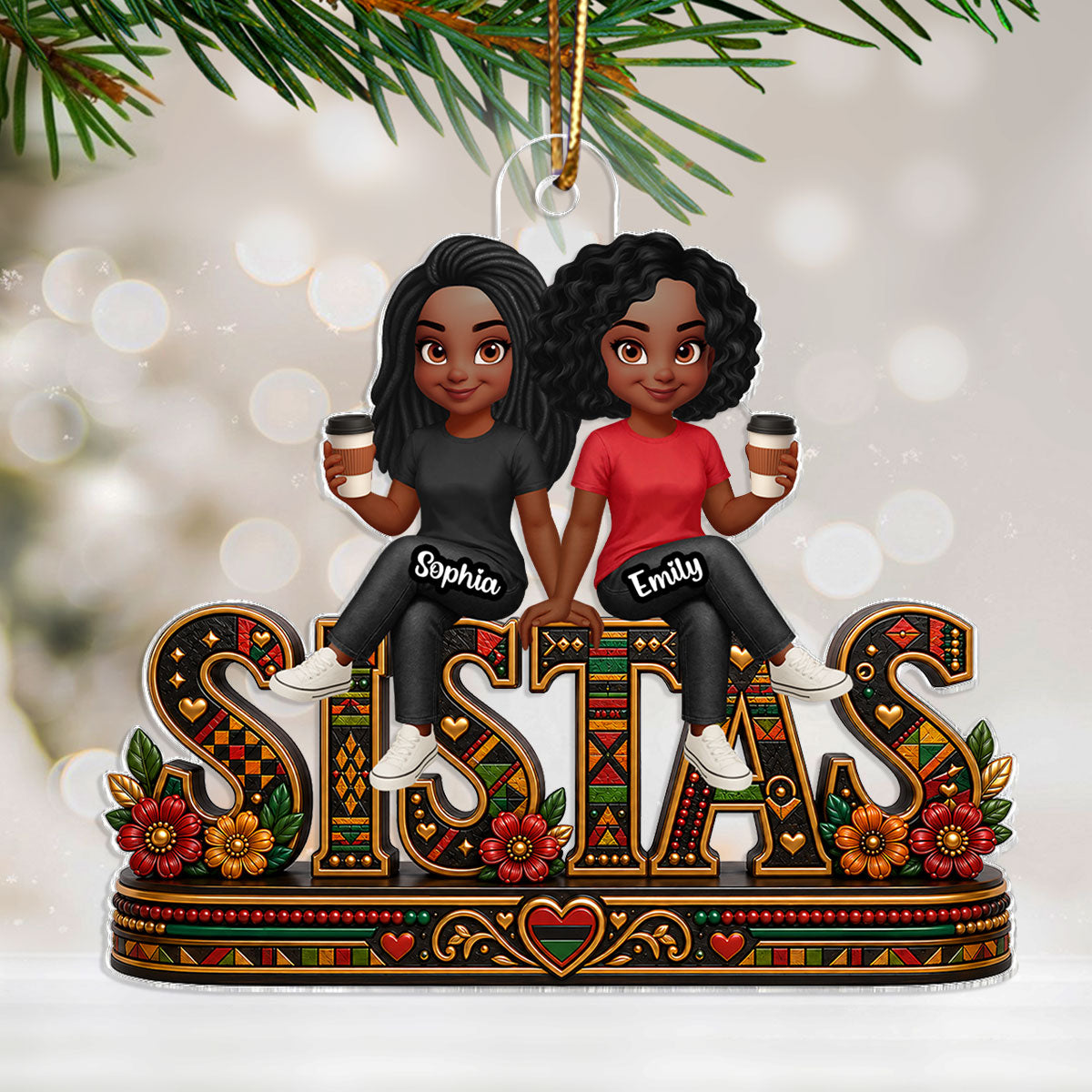 Besties Sisters Sistas Forever - Personalized Acrylic Ornament - Christmas Gift For Best Friends