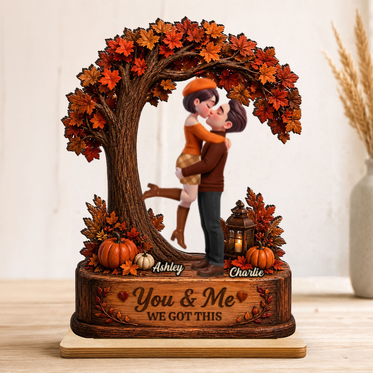 Couple Under Tree We Got This - Personalized 2-Layered Wooden Plaque - Fall Season Decor Gift, Gift For Couple