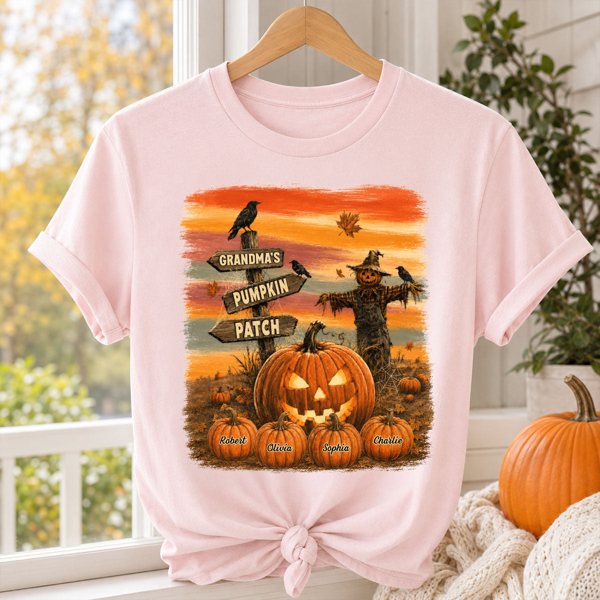 Rustic Grandma's Pumpkin Patch - Personalized Shirt - Halloween Fall Gift For Grandmas