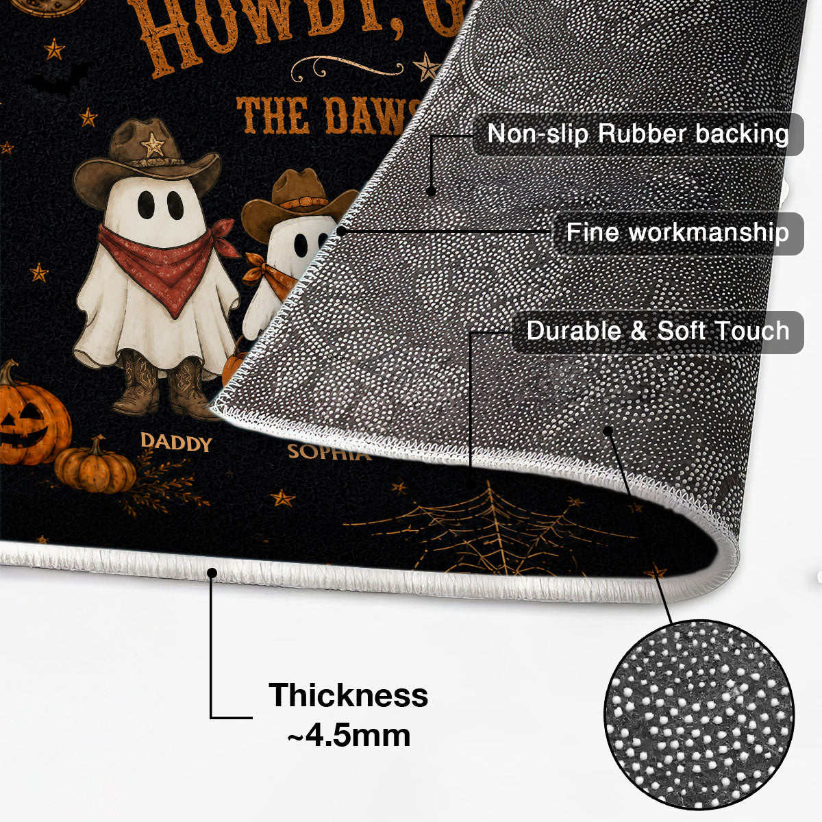 Boo Y'all Cowboy Ghost Family - Personalized Doormat - Western Country Vibe Halloween Decor For Families