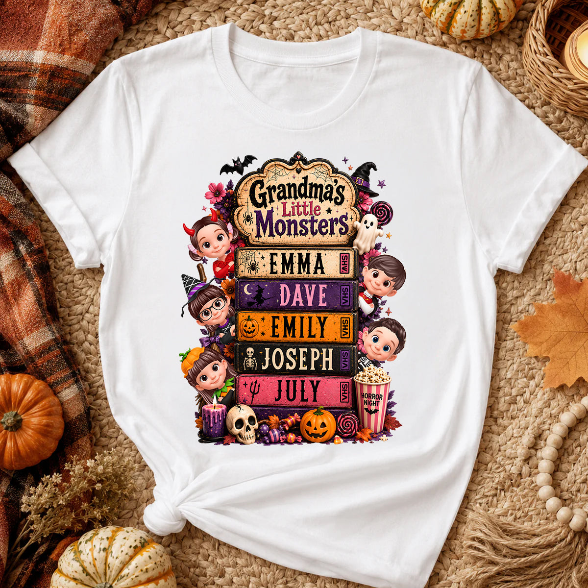 Retro Halloween Movie Grandma Grandkids - Personalized Shirt - Halloween Gift, Gift For Grandma
