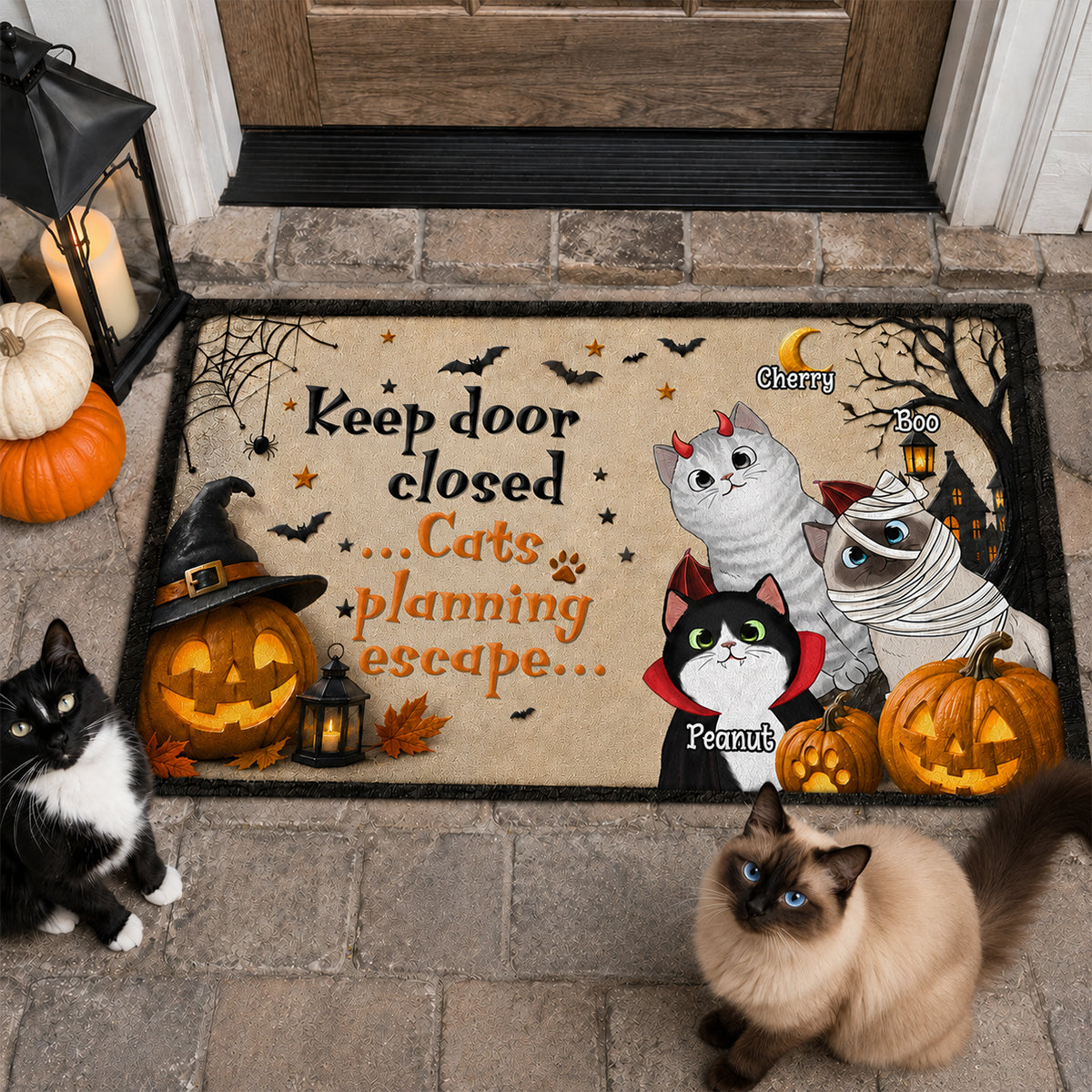 Keep Door Closed Cats Halloween - Personalized Doormat - Halloween Decor Gift, Gift For Cat Lovers