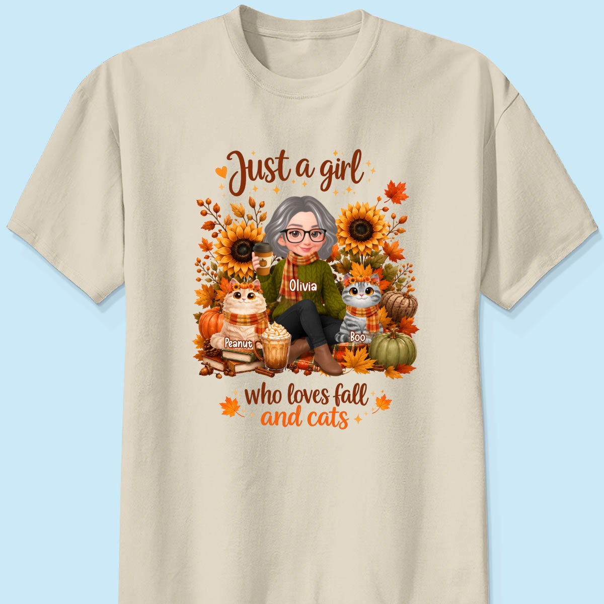 A Girl Who Loves Fall And Her Cats - Personalized Shirt - Fall Season Gift, Gift For Cat Lovers