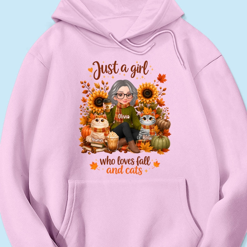 A Girl Who Loves Fall And Her Cats - Personalized Shirt - Fall Season Gift, Gift For Cat Lovers