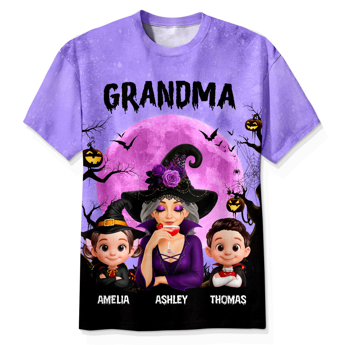 Halloween Theme Grandma Witch Grandkids - Personalized Shirt - Halloween Gift For Grandma