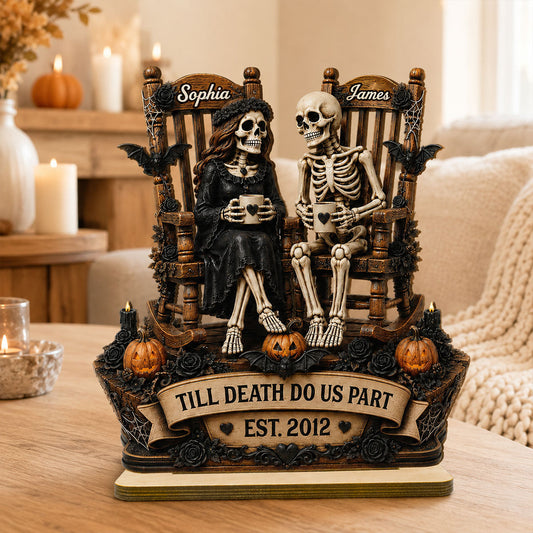 Till Death Do Us Part Skeleton Couple 2D Flat - Personalized 2-Layered Wooden Plaque - Halloween Decor For Couple