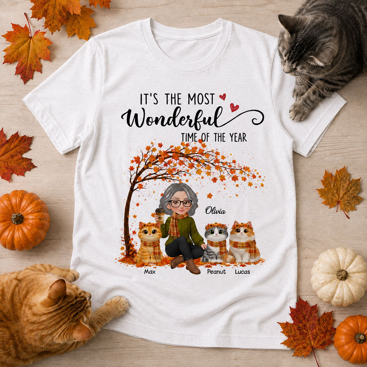 Most Wonderful Time of the Year Cute Cats - Personalized Shirt - Trendy Fall Tee for Cat Moms