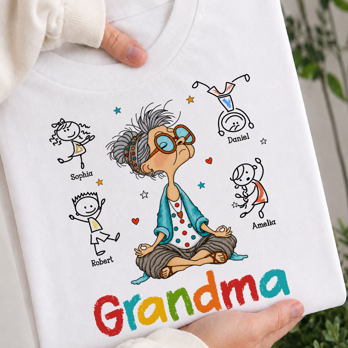 Funny Meditating Grandma Stick Grandkids - Personalized Shirt - Gift For Grandmas