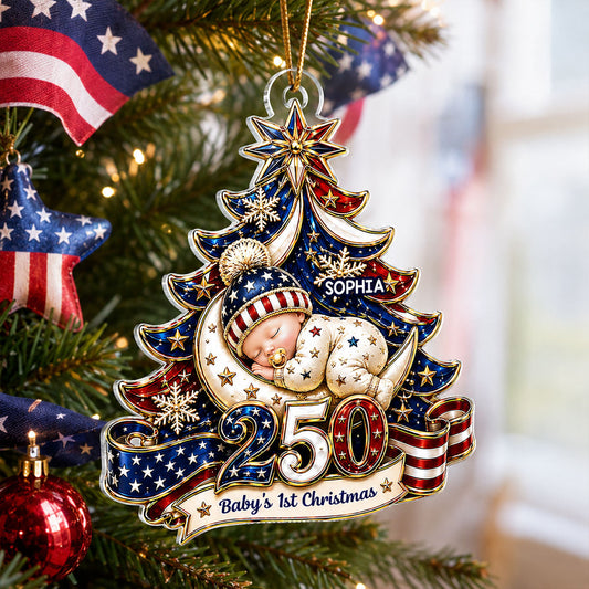 American 250th Anniversary Baby First Christmas - Personalized Acrylic Ornament - Christmas Gift For Newborn