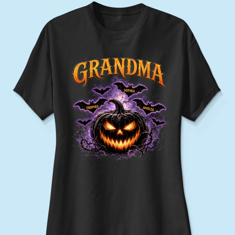 Jack O Lantern Pumpkin Grandma - Personalized Shirt - Trendy Halloween Tee for Grandma
