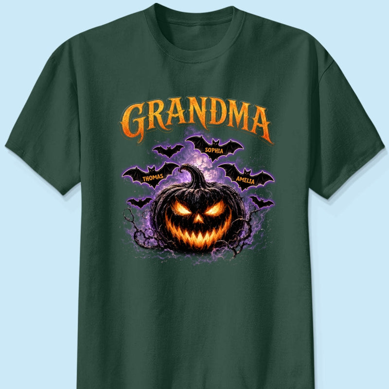 Jack O Lantern Pumpkin Grandma - Personalized Shirt - Trendy Halloween Tee for Grandma