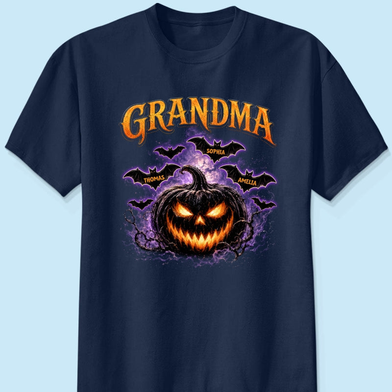 Jack O Lantern Pumpkin Grandma - Personalized Shirt - Trendy Halloween Tee for Grandma